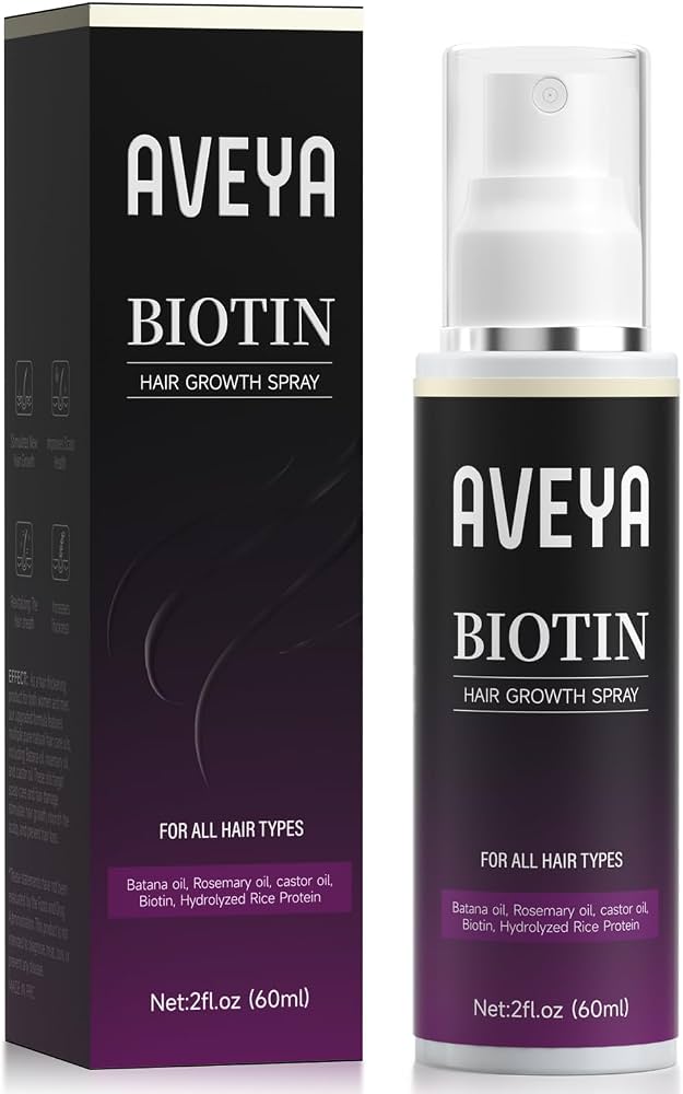 Aveya Biotin Hair Growth Spray — 2 fl. oz (60ml) bottle with packaging box, for all hair types