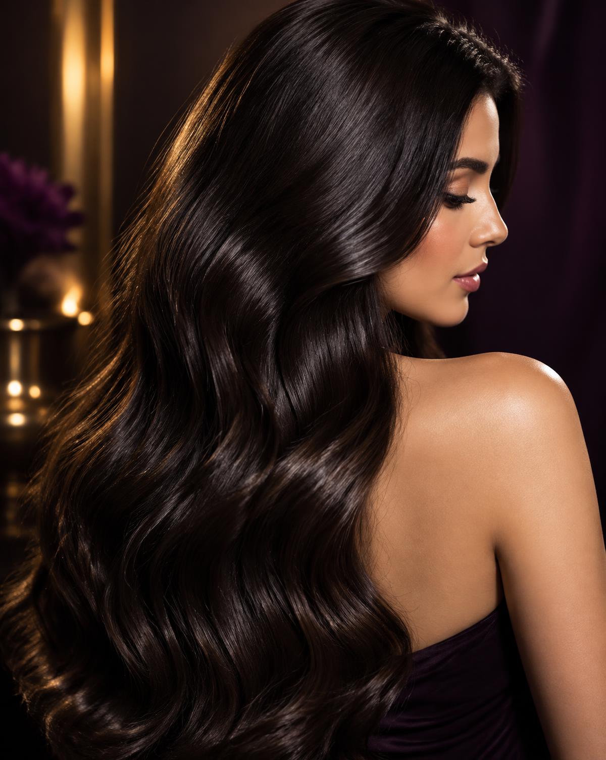 Thick, glossy, healthy hair — the visible result of daily Aveya use